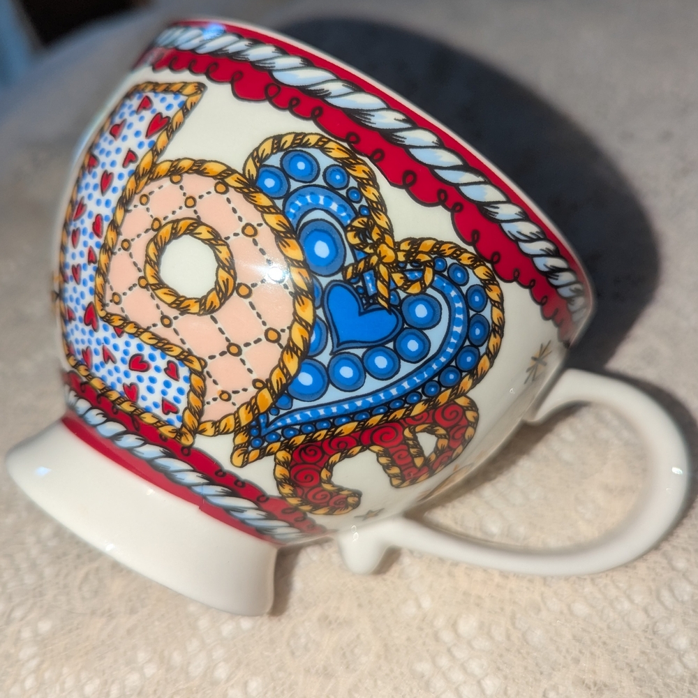 Brighton Ceramic Heart Love Art Cup in Red and Blue